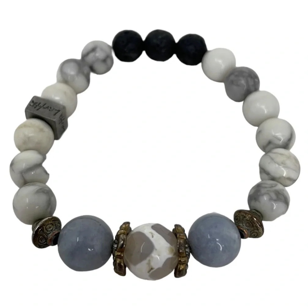 LavHa Bracelet Essential Oil Diffusing Lava Rock Beaded Blue White Marble